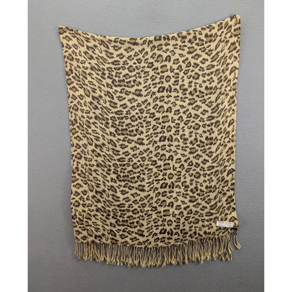 Pashmina Leopard Print Scarf Animal Print Shawl Wrap Fringed Tan Brown‎ 66" Long